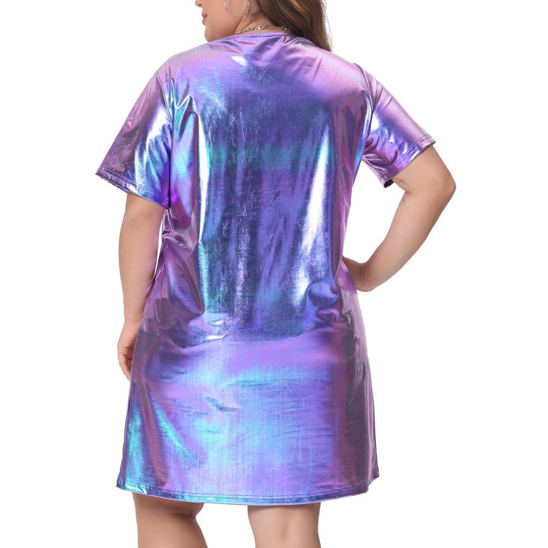 Agnes Orinda Women's Plus Size Metallic Round Neck Short Sleeve Party Loose Mini T-Shirt Dress, 4 of 6