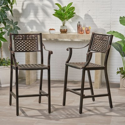 Coolbibila 29" Aluminum Patio Bar Stools Set Of 2,Height Bar Stools With Cast Aluminum Frame,Outdoor Patio Bistro Armrest Stools Set