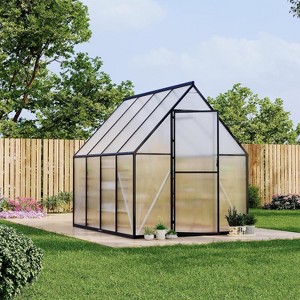 6x7 FT Outdoor Greenhouse with Polycarbonate Panels, Aluminum Walk-In Design with Roof Vent & Lockable Door - 1 of 4
