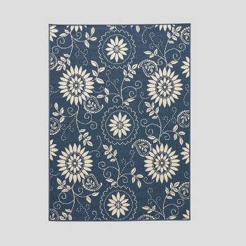 Wildflower Botanical Outdoor Rug Blue/Ivory - Christopher Knight Home