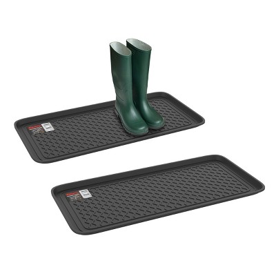 All Weather Boot Tray – Set of 2 Large Water-Resistant Plastic Utility Shoe Mat for Indoor and Outdoor Use in All Seasons by Stalwart (Black)