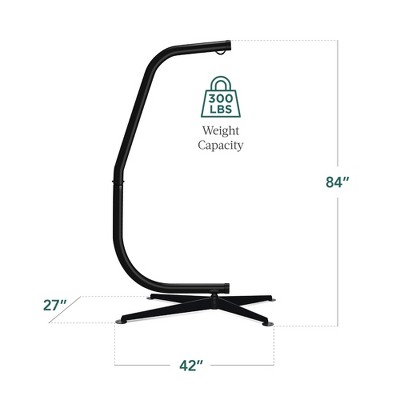 Black Powder-Coated Steel Hanging Hammock C-Stand with Offset Base