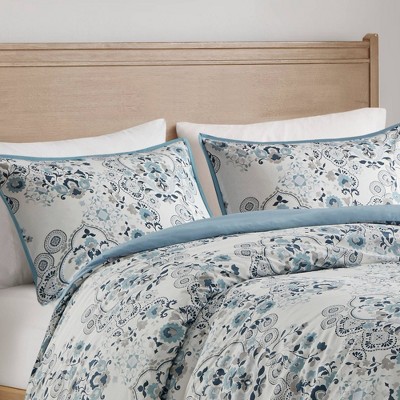 Elsie Blue Floral Cotton Full/Queen Duvet Cover Set