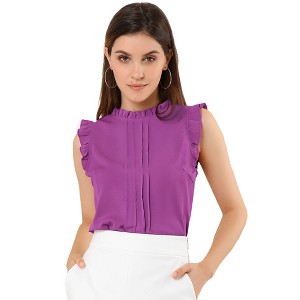 INSPIRE CHIC Women's Ruffled Curved Hem Business Office Vintage Sleeveless Blouse - 1 of 4