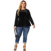 Agnes Orinda Women's Plus Size Velvet Peplum Polka Dots Sheer Long Sleeve Dating Work Blouses - 3 of 4