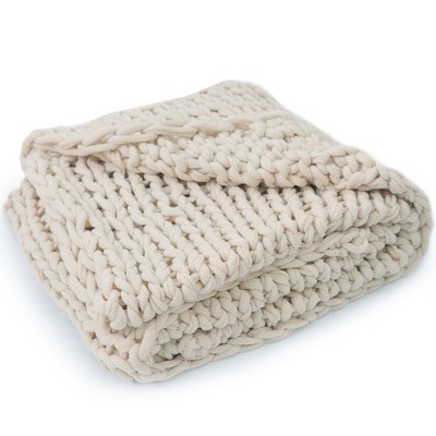 Taupe Chunky Cable Knit Acrylic Throw Blanket 50" x 60"