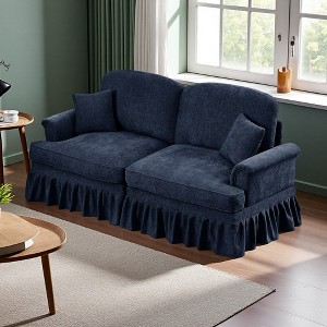 Elegant Mid-Century Chenille 2-Seater Sofa with Flared Arms, Skirt & Spindle Legs - 1 of 4