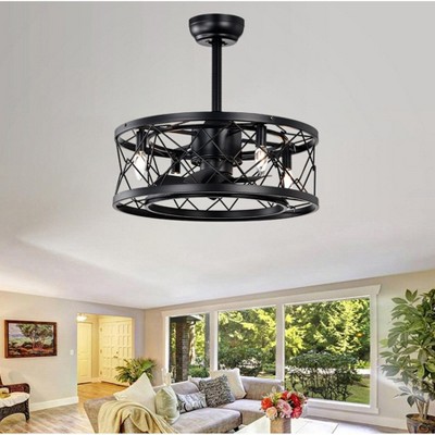 20 Inch Caged Ceiling Fan with Lights, 3 Speed Metal Ceiling Fan Light with E12 Socket, Adjustable Low Noise Fan Lights for Bedroom Living Room