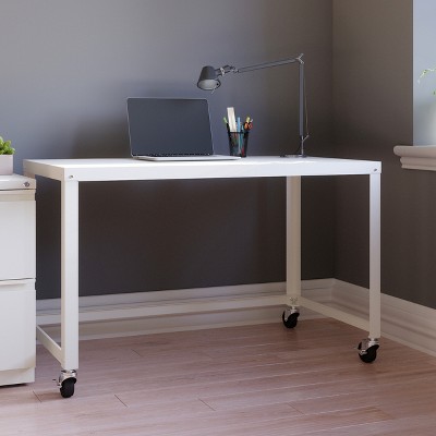 White Metal Standing Desk with Mobile Filing Cabinet