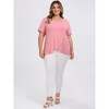 GRACE & GRANDEUR Women's Plus Size Round Neck Short Sleeve Crossover Asymmetric Tulip Hem Casual Blouses - 2 of 4