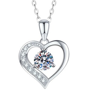 Moissanite Necklace for Women, 1 Carat Heart Moissanite Pendant with 925 Sterling Silver Necklace for Wife, Mom, Girlfriend Jewelry Gifts - 1 of 4