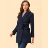 INSPIRE CHIC Women's Notch Lapel Double Breasted Belted Mid Long Outwear Winter Coat - 3 of 4