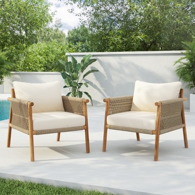 Outdoor Lounge Chair, Solid Wood Frame with Weather-Resistant Cushions, Modern Patio Seating for Garden or Balcony - Coolbibila