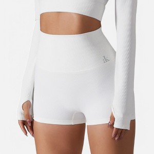 Anna-Kaci Active Women's High Waist Ribbed Seamless Shorts with Stretch Fabric - 1 of 4