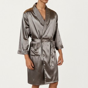 Anna-Kaci Men's Satin Robe with Shawl Collar Waist Tie and Front Pockets - 1 of 4