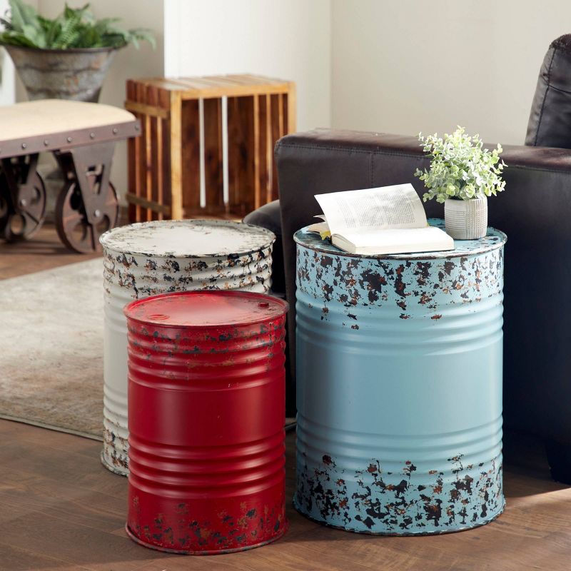 Farmhouse Drum End Tables Set Blue/Red - Olivia &#38; May, 3 of 8