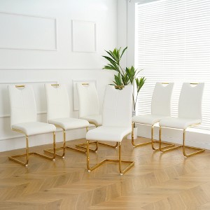 ALEXOUN Modern Dining Chairs Set of 6, PU Faux Leather High Back Upholstered Chairs, with Gold Metal Legs,for Kitchen,Living,Bedroom,Dining Room - 1 of 4