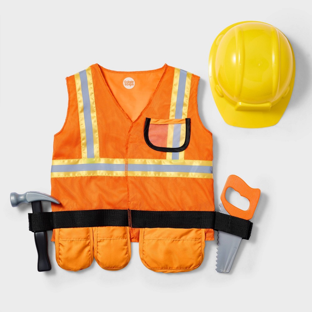Pretend Play Construction Worker Costume with Vest, Saw & Hammer 2T-3T - Gigglescape™