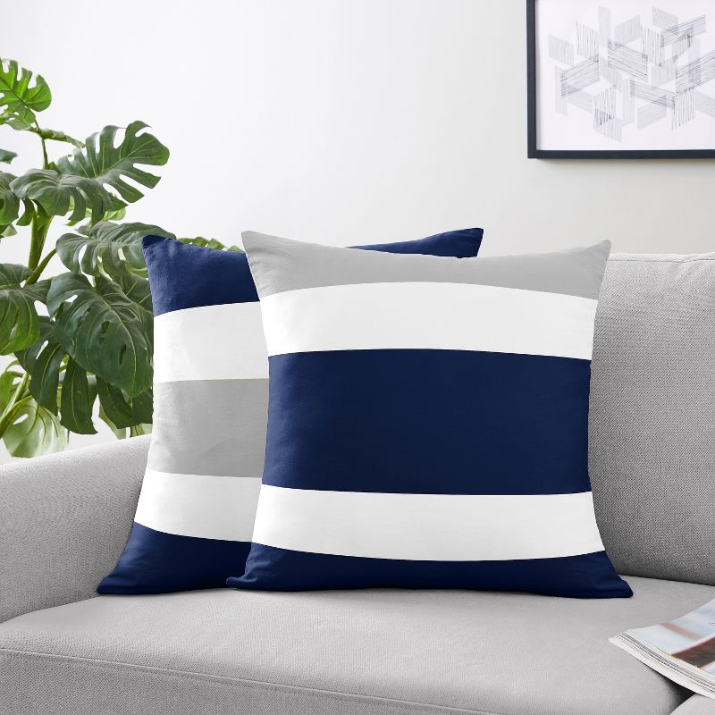 Sweet Jojo Designs Decorative Throw Pillows 18in. Stripe Navy and Gray 2pc, 3 of 6