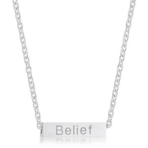 ShineHigh Luck Rhodium Stainless Steel Bar Script Necklace with "Belief" Engraving – Minimalist Inspirational Jewelry for Women - 1 of 1
