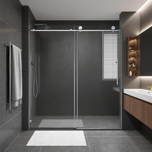 Frameless Shower Door: Fixed and Sliding Panels, 70mm Stainless Pulleys, Soft-Close, Easy-Clean, Safe - 1 of 4