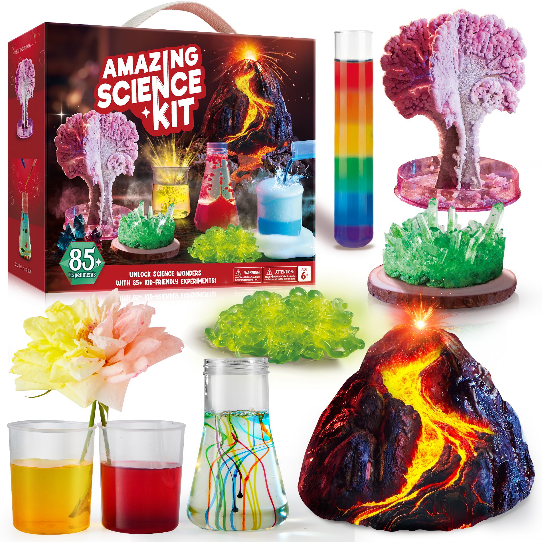 Joyfy Science Kits for Kids, 85+ STEM Educational Experiments Toys Featuring Erupting Volcano & Crystal Tree, Birthday Gifts for Boys Girls Age 6-12