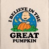 Women's - Peanuts - I Believe In The Great Pumpkin Lightweight French Terry Wide Neck Long Sleeve Shirt - 2 of 4