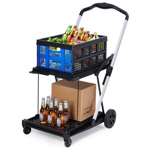 Shopping Cart, 2 Tier Collapsible Folding Grocery Cart with Removable Crate - 198 Lb Capacity, Wheels for Supermarket Home Blue - 1 of 4