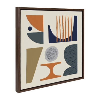 Kate and Laurel Sylvie Abstract Mid Century I Framed Canvas by Rachel Lee of My Dream Wall, 22x22, Walnut Brown