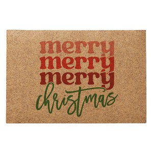 Personalization Mall Merry Merry Christmas 18x27 Faux Coir Doormat - 1 of 2