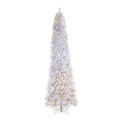 Nearly Natural 11-ft Slim White Artificial Christmas Tree with 950 Warm White LED Lights and 2836 Bendable Branches