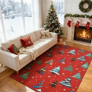 Runner Rug,Washable Rug for Home Decor, Indoor Non Slip Carpet,Soft Low Pile Christmas Rugs with Xmas Tree Motif for Entryway,Living Room,Bedroom - 1 of 4