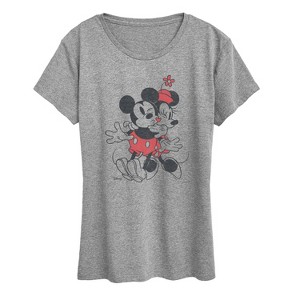 Women's - Disney - Mickey And Minnie Heart Short Sleeve Graphic T-Shirt - 1 of 4