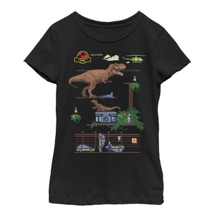 Girl's Jurassic Park Pixel Video Game T-Shirt - 1 of 3