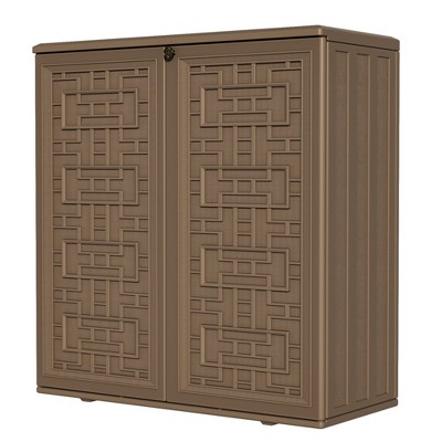 FURNIinspire Storage Sheds, Vertical Storage Shed with Flip Cover, Multiple Wall Panels and Ample Space for Outdoor Storage, Brown, 34.3"*15"*36.2"