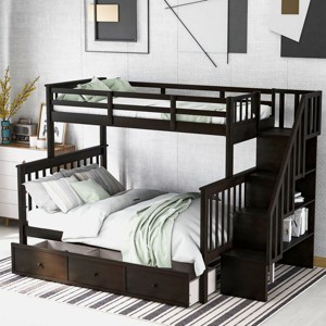 Streamdale Stairway Twin-Over-Full Bunk Bed With Drawer, Storage And Guard Rail Espresso - 1 of 4