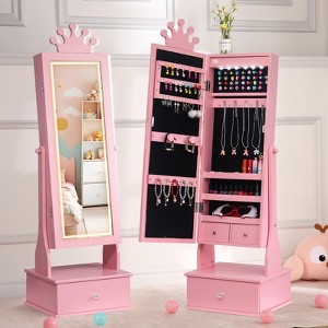 Kids Jewelry Armoire Cabinet with Full-Length Mirror, 46" Jewelry Armoire with Led Light, Jewelry Organizer with 3 Storage Drawers - 1 of 4