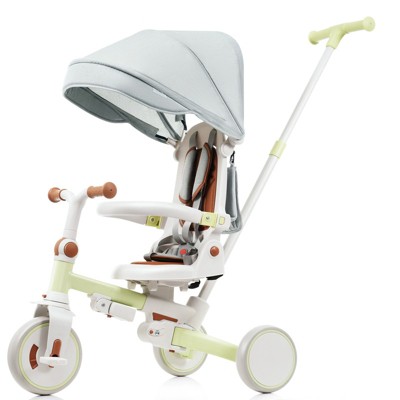 Aukfa 7-in-1 Tricycle, Foldable design, adjustable handle/seat, retractable canopy & removable pedals/guardrail, for 1-6 Years Old Boys & Girls Gift