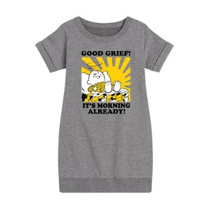 - Peanuts - Its Morning Already Graphic Short Sleeve Fleece Dress - 1 of 4