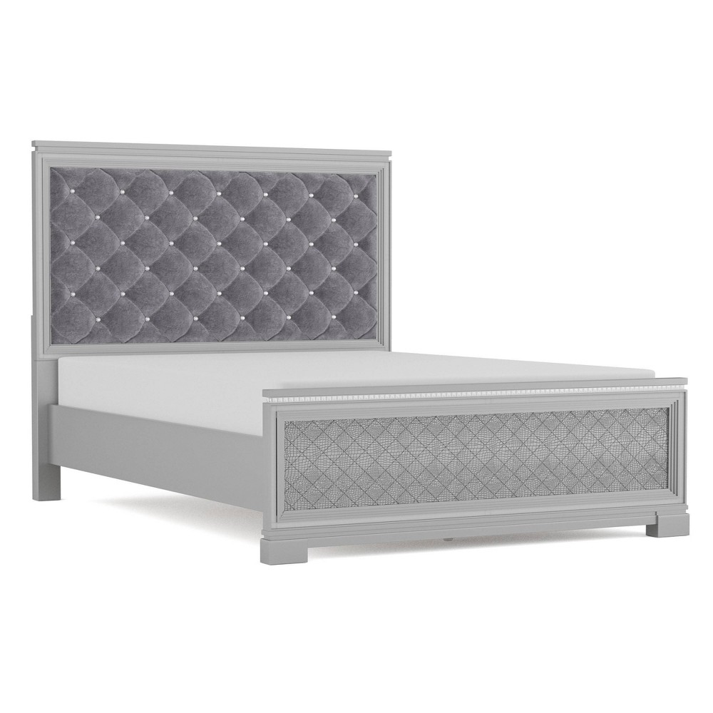 Photos - Bed Queen Tenaya Glam  with Button Tufted Headboard Silver - HOMES: Inside