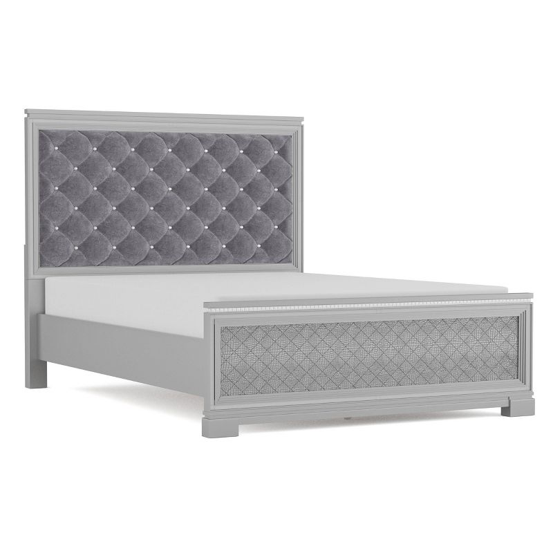Tenaya Glam Bed with Button Tufted Headboard Silver - HOMES: Inside + Out, 1 of 9