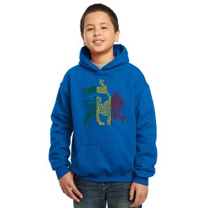 LA Pop Art Boy's Word Art Hooded Sweatshirt - Rasta Lion - One Love - 1 of 4