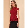INSPIRE CHIC Women's Mock Neck Cap Sleeve Crochet Lace Peplum Blouse - 4 of 4