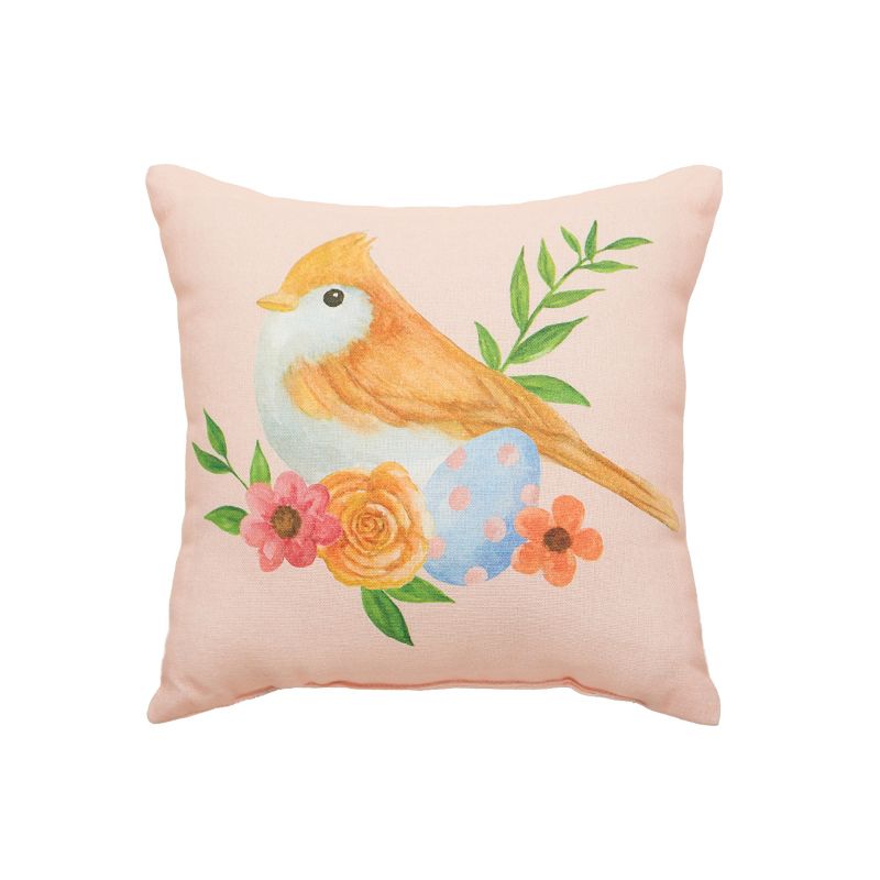 C&F Home 10" x 10" Pink Floral Bird Woven Throw Pillow, 1 of 4