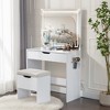 VECELO Vanity Desk Set with LED Lighted Mirror & Power Outlet, Makeup Table with Large Drawer, Storage Stool and Hair Dryer Stand for Bedroom, White - 4 of 4