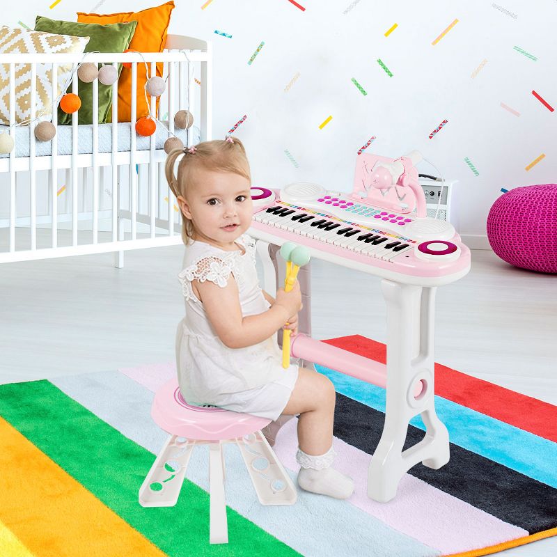 Costway 37-Key Kids Piano Keyboard Playset Electronic Organ Light BluePink, 3 of 13