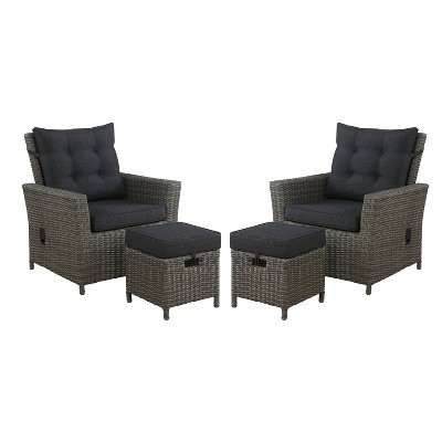 Asti 4pc Wicker Outdoor Set with 2 Reclining Chairs & 2 Ottomans - Gray - Alaterre Furniture