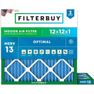 Filterbuy 12x12x1 Air Filter (2-Pack), Pleated MERV 13 Health Defense Replacement HVAC AC Furnace Filters (Actual Size: 11.75 x 11.75 x 0.75) - 1 of 4