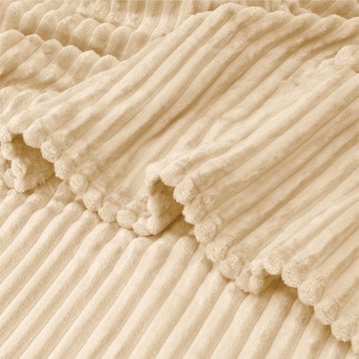 Cream Beige Twin Reversible Fleece Throw Blanket