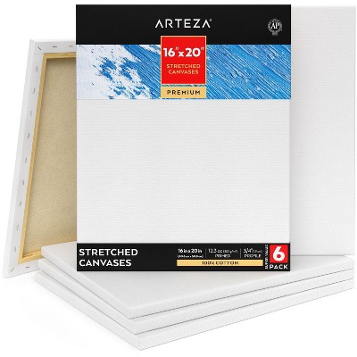 Arteza Stretched Canvas, Premium, White, 16"x20", Large Blank Canvas Boards for Painting - 6 Pack (ARTZ-8924)